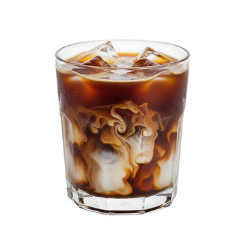 Stunning cold brew coffee with creamy swirls and ice cubes in a clear glass, perfect for refreshing summer drinks and caf&eacute; marketing.
