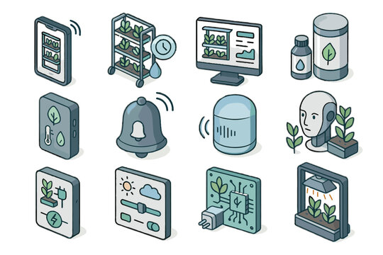 Garden smart icon vector monitor control unit remote weather plant sensor usage