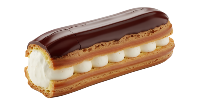 Indulge in a decadent chocolate glazed éclair filled with luscious cream, a perfect treat for any sweet craving or celebratory moment, offering pure delicious bliss.