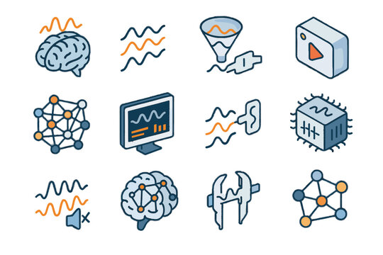 Activity connectivity wave graph data signal brain patterns vector icon neural processor