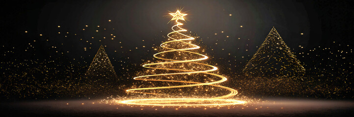 Golden Light Christmas Tree at Night