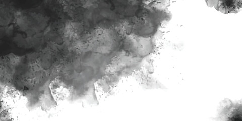 Grayscale abstract watercolor ink splatter texture background isolated on white background
