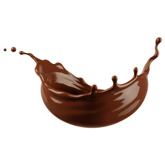 photorealistic dark chocolate splash on white background with glossy texture and flowing liquid motion