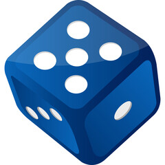 Blue translucent cube showing five dots on top face and three dots on side face with white dots against transparent background