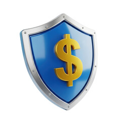 Golden Dollar Sign on a Blue Shield with Silver Border and Rivets on Black Background money