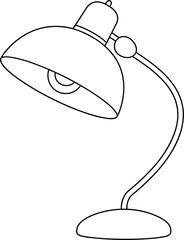 Simple outline drawing of a modern desk lamp with a curved arm on a white background table