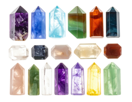 Collection of assorted colorful crystalline formations against a black background