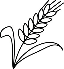 Wheat stalk icon outline with leaves on white background grain cereal