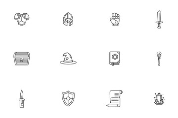 Fantasy Game RPG Line Icons Set