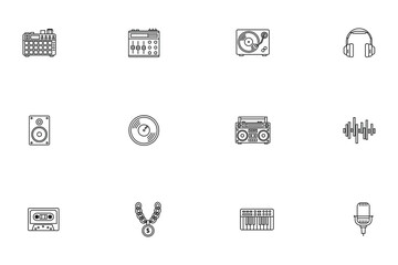 Hip Hop Music Line Icons Set