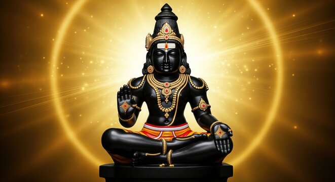 Lord Ayyappa. Divine Abstract Golden Background with Aura Light.