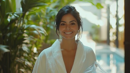 Smiling woman tropical garden