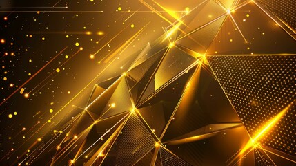 Futuristic golden geometric background with glowing light web