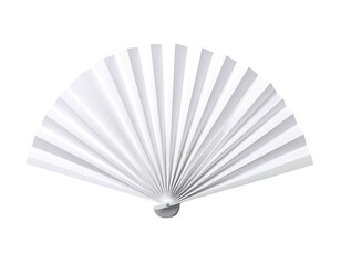 A perfectly crafted white paper fan, fully opened against a stark black background
