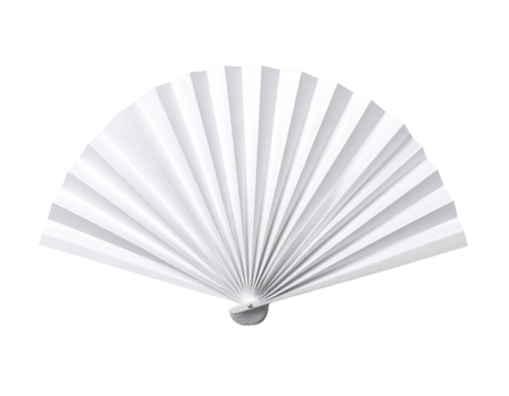 A perfectly crafted white paper fan, fully opened against a stark black background