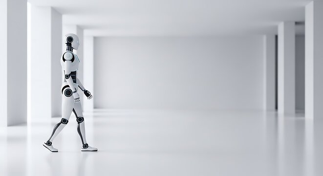Artificial humanoid walking in minimalist interior