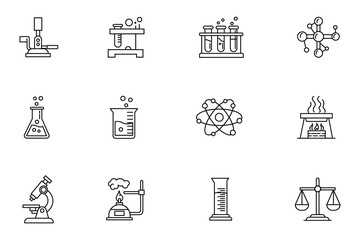 Chemistry Laboratory Line Icons Set