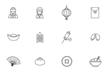 Chinese New Year Line Icons Set
