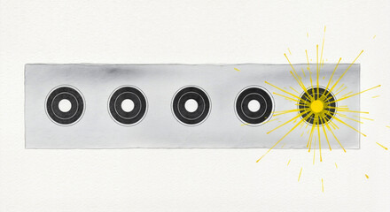 Concept illustration of a biathlon competition showing a successful hit on the shooting range target. For sports news sites, event posters, and training materials.