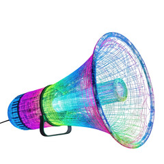 Illuminated Fiber Optic Megaphone with Rainbow Gradient Lighting on Black Background graphic