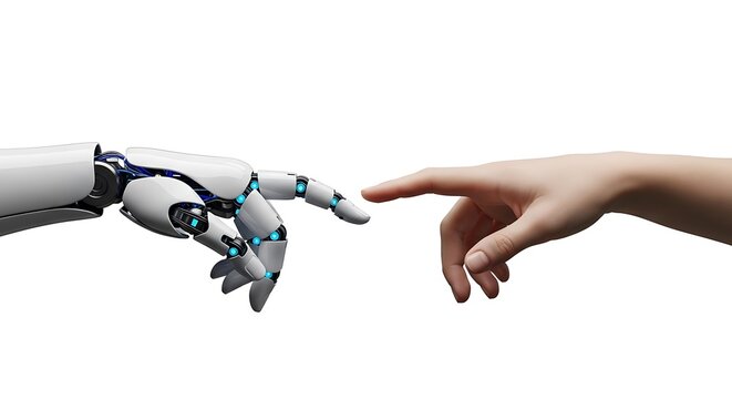 Robot and human hands touching artificial intelligence concept innovation connection