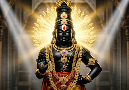 Lord Ayyappa. Divine Abstract Golden Background with Aura Light.