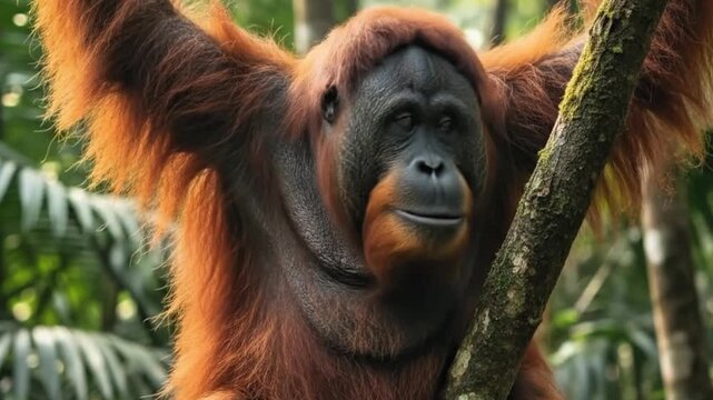 Tapanuli Orangutan in Rainforest Canopy &ndash; Endangered Primate 4K AI
