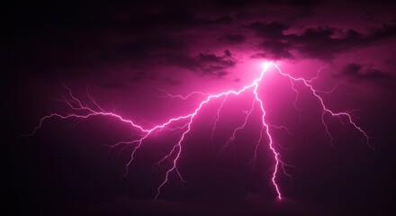 Vibrant pink neon lightning strike against a swirling dark cloudy sky background, radiating intense electrical energy and a supercharged retro glow ,digital, dramatic, bolt