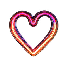 Vibrant neon heart shape glowing with pink orange and purple hues on transparent background