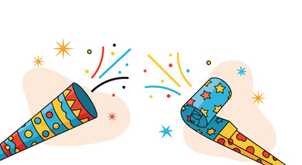 Two colorful party poppers explode with streamers and confetti in a festive illustration, perfect for celebrating special occasions and joyous moments.