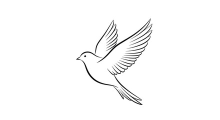 Obraz premium A graceful black and white line drawing of a dove in flight, symbolizing peace, hope, and freedom with its outstretched wings.