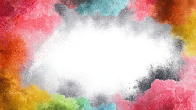 Colorful powder explosion forming a vibrant border around white space. - Powered by Adobe