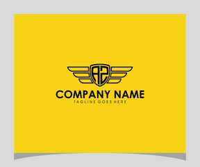 Abstract Winged Logo Design for Company Branding with Lettering and Tagline on Yellow Background