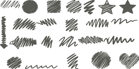 Hand-Sketched Black and White Doodle Highlighters & Scribble Elements Set – Vector Pack