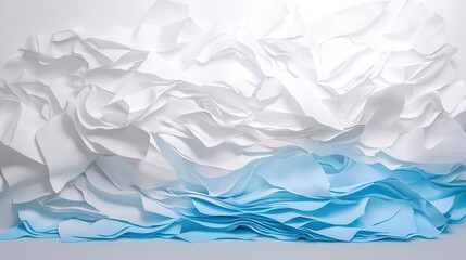 Obraz premium A white and blue paper sculpture on a gray surface