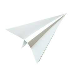 A classic white paper airplane in flight against a transparent background