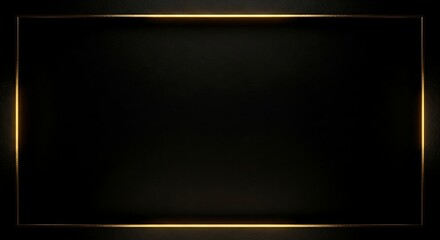 Luxury Glowing Golden Frame Border on Dark Black Background. Premium Abstract Template for Product Display, Presentation, Certificate, and Elegant Invitation