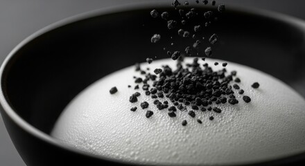 Gourmet Dish with Black Caviar Sprinkled on White Foam.