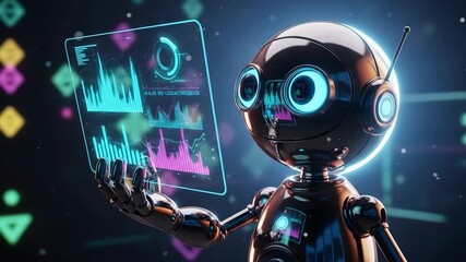 Robot analyzing data holographic display futuristic technology ai - Powered by Adobe