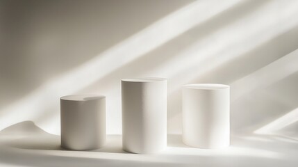 White podiums sunlight