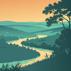 Nature Landscape with Sunrise Scene