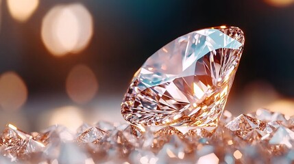 A large pink diamond sitting on top of a pile of diamonds