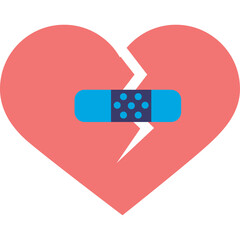 Broken Heart With Bandage Healing Symbolizing Emotional Recovery And Mending Relationships Pink Heart With Blue Bandage Clean Flat Design Minimalist Graphic