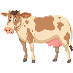Brown And White Holstein Cow Standing Facing Left With Pink Udder And Clear Background