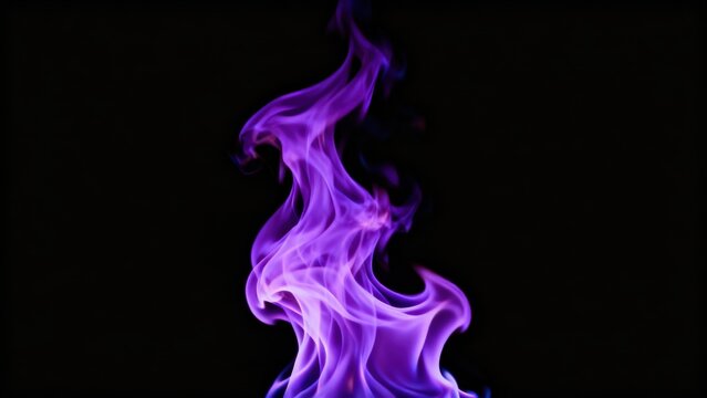 Vibrant purple flame dances upward against a stark black background
