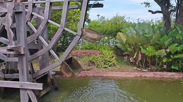 Water Wheel Rotating in Nature

