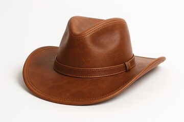 Brown Leather Cowboy Hat: A rugged and stylish brown leather cowboy hat, its brim wide and inviting, exuding timeless appeal and embodying the spirit of the open range. 