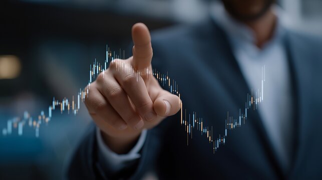 Close-up of founders interacting with floating financial projections and AI suggestions for market trends — representing data-driven decision making, modern investment preparation, and