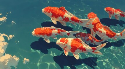 Koi fish swimming in a turquoise pond