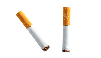 Two variations of burning cigarette isolated on transparent background